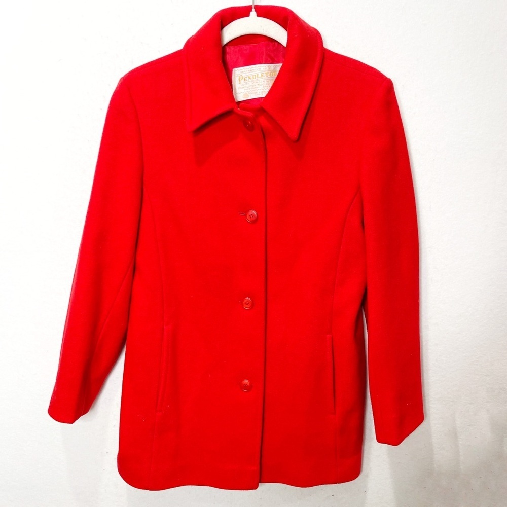 Vintage Pendleton Red 100% Virgin Wool Coat Made In USA Button Front Size 10